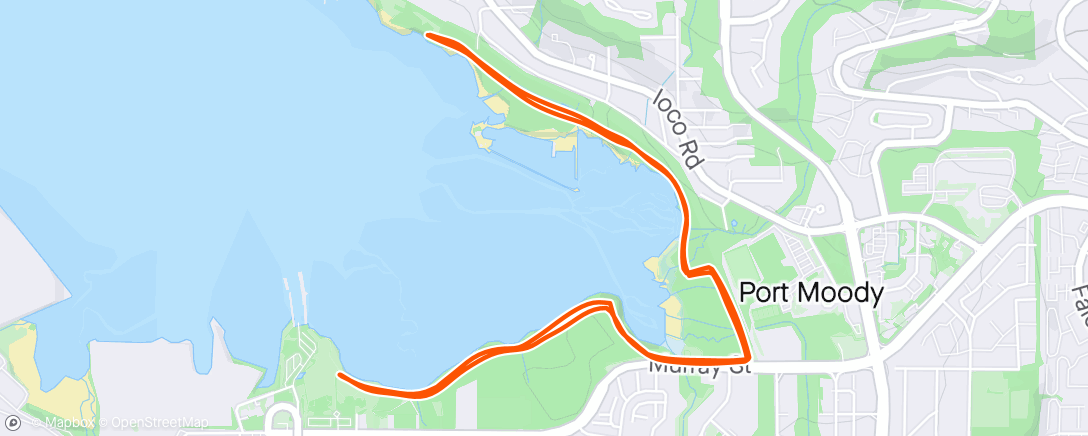 Mapa de la actividad, Nice little Old Orchard to Rocky Point and back run, on a weird weather Monday