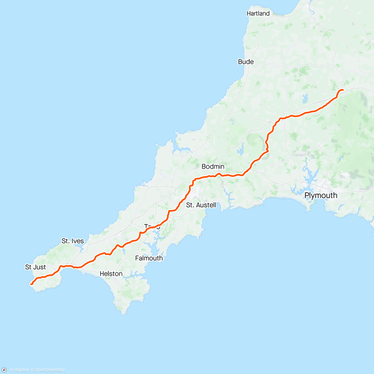 Map of the activity, Ride Across Britain LeJog - Stage 1