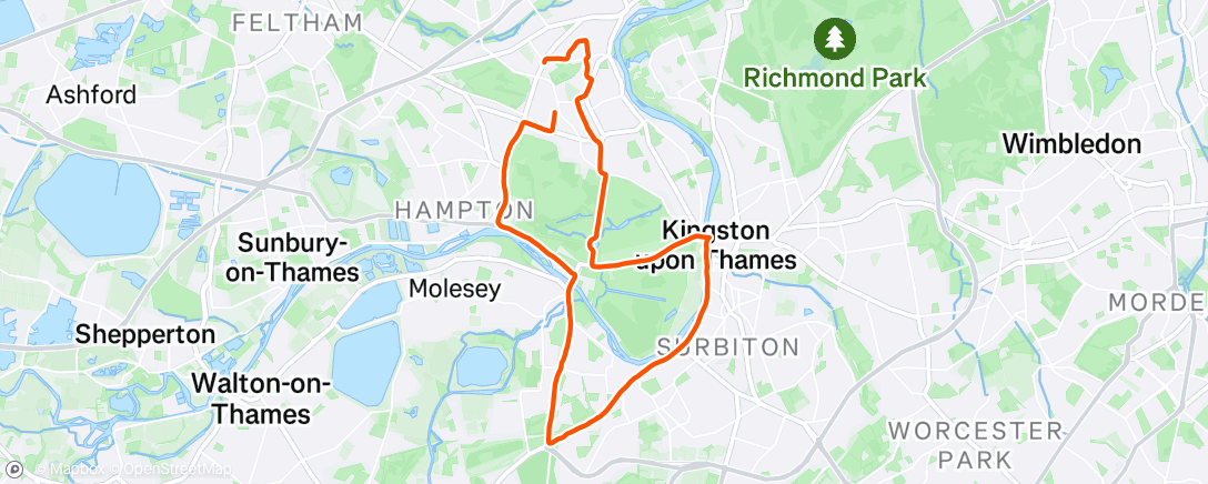 Map of the activity, 90mins (with 3x2miles @ threshold off 5mins easy/steady)