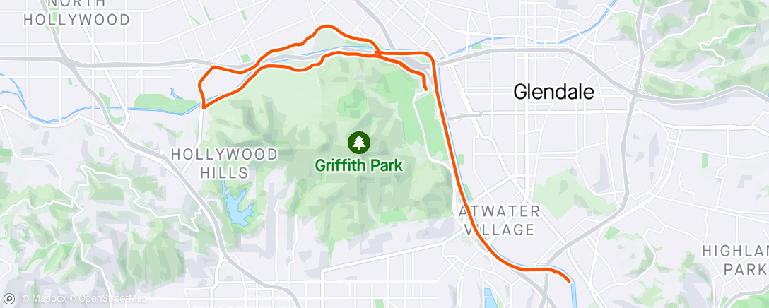 Map of the activity, Finish the Ride Griffith Park 20 Miles