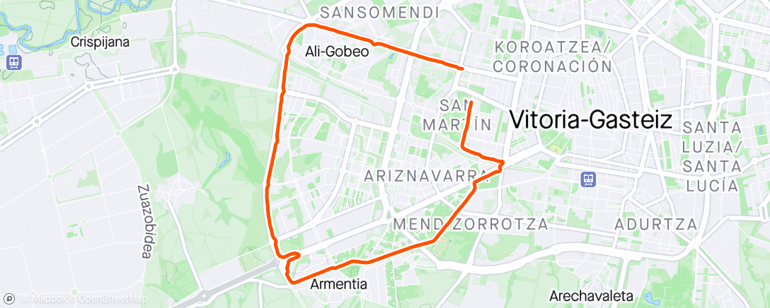 Map of the activity, Running 8'5k. Mucho viento