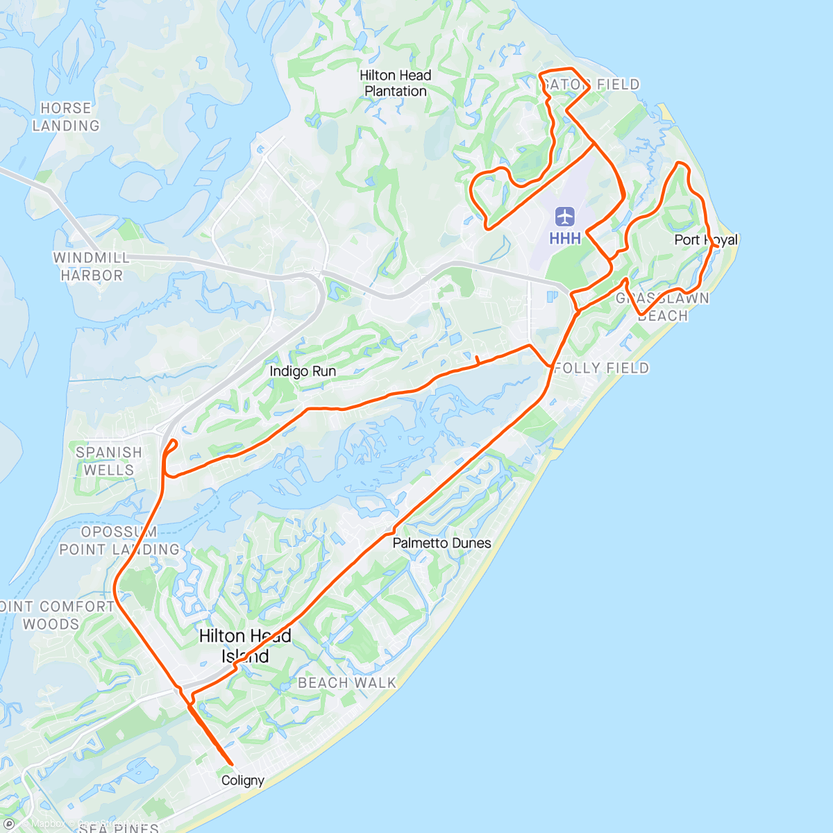Map of the activity, Vado 60, Pedal Hilton Head