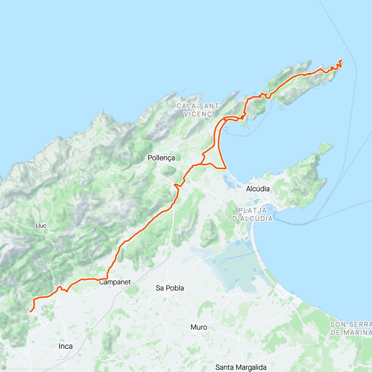 Map of the activity, Mancor de la Vall to Cap de Formentor return