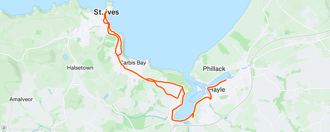 Map of the activity, Nice run into St Ives with the best ladies 💚
