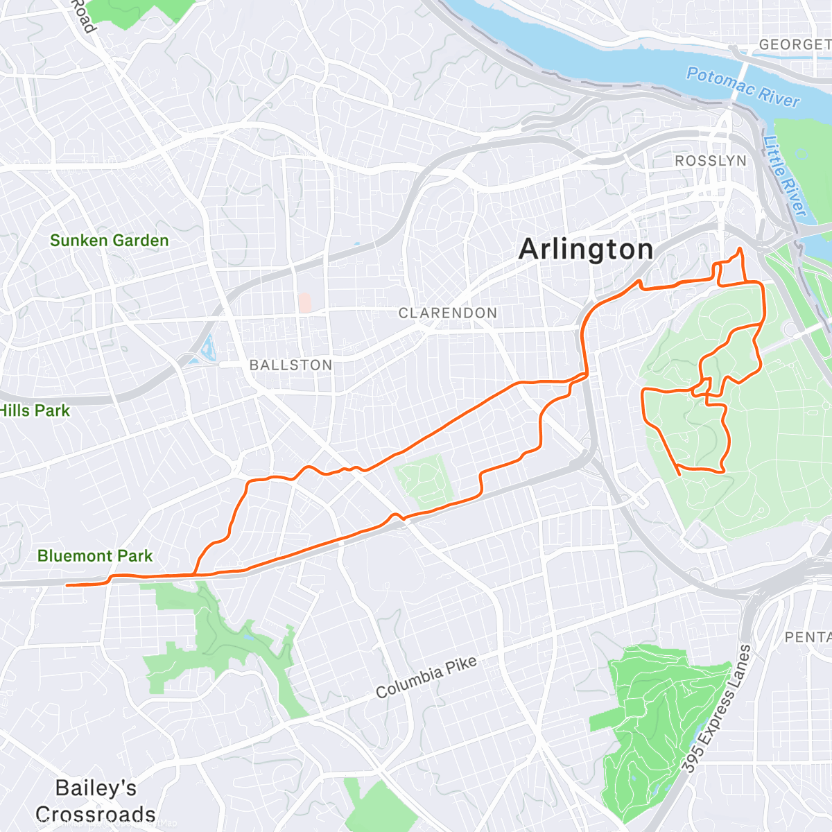 Map of the activity, Zum Nationalfriedhof von Arlington