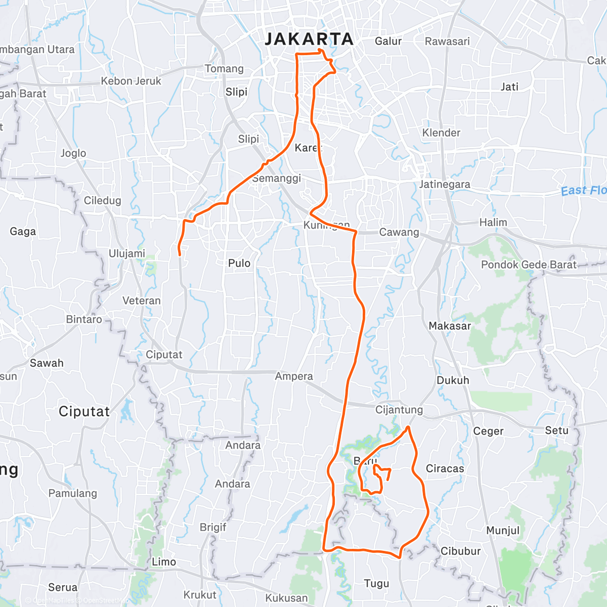 Map of the activity, Evening Ride