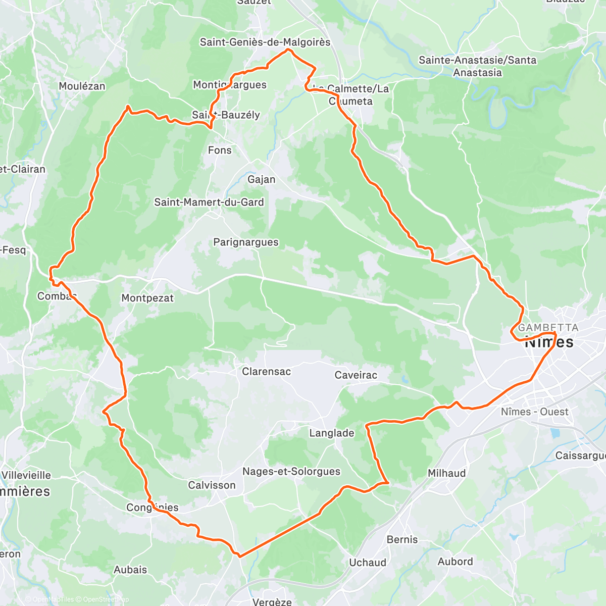 Map of the activity, Gvl Gang Nîmes : rando de Noël 🎄 avec une 60 aine de sangliers 🐗