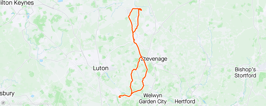Map of the activity, Morning Ride out with Harpenden cycles , solo home