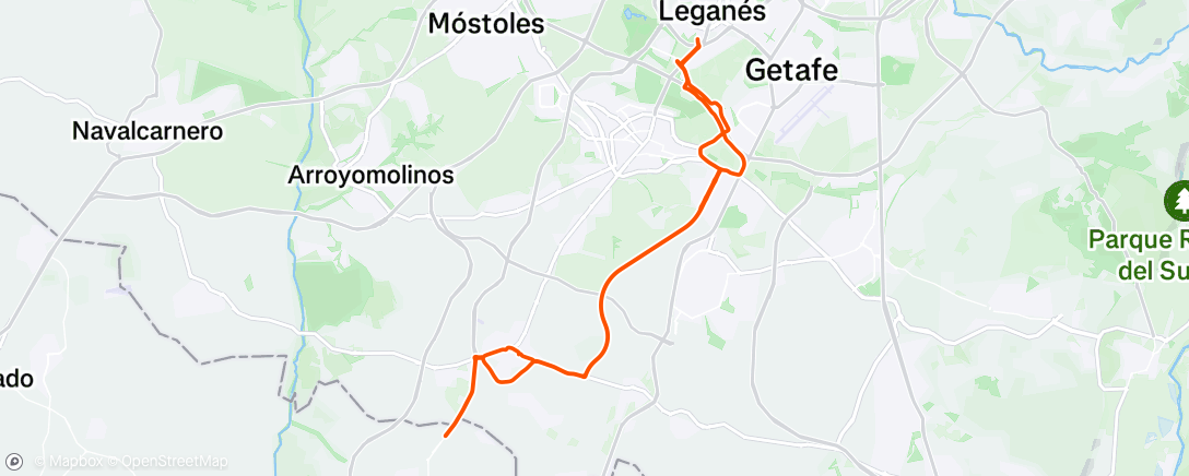 Map of the activity, Leganés - Griñón. Elegí mal día para retomar el ciclismo deportivo. Viento, lluvia...