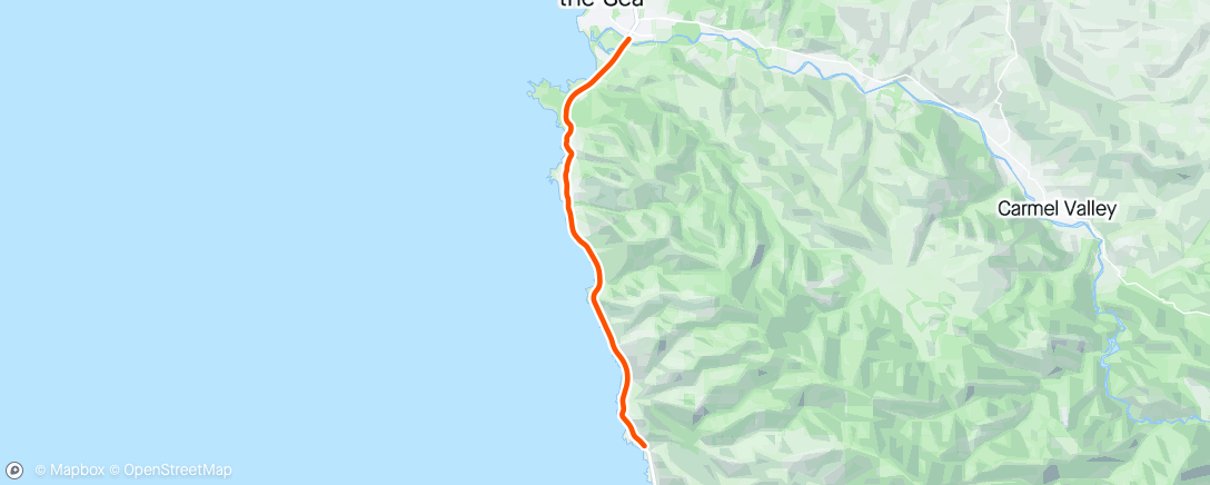 Mapa de la actividad (Big Sur 11 miler!  (Forgot to turn my strava off!) by far the prettiest race ever.  So hard and rewarding. ❤️)