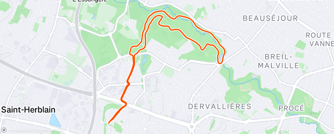 Map of the activity, Course à pied le midi