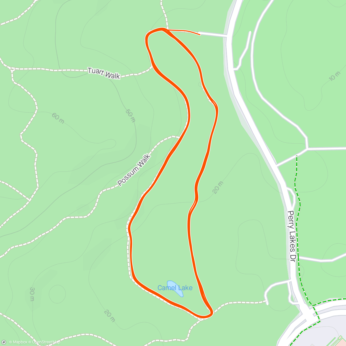 Map of the activity, Reverse bold park trail mile