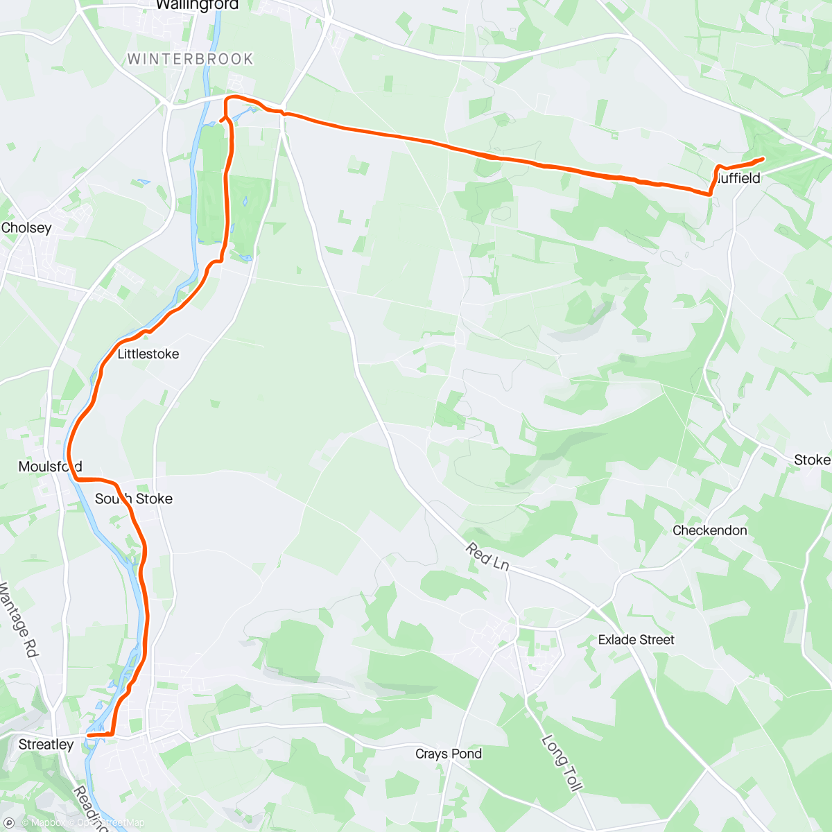 Map of the activity, Nuffield to Goring and back 🐕🏃🏻‍♂️
