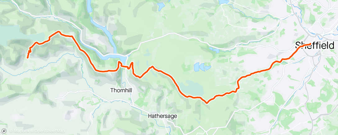 Map of the activity, Day2 part2 Edale to Sheffield trail run, still buzzing but a little ouchy now 😂😂