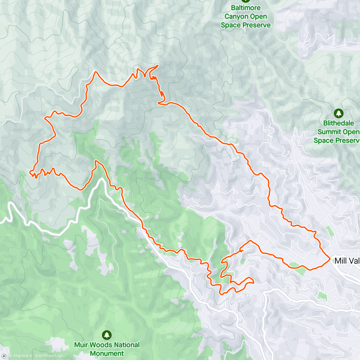 Map of the activity, Back at it on Mt Tam!