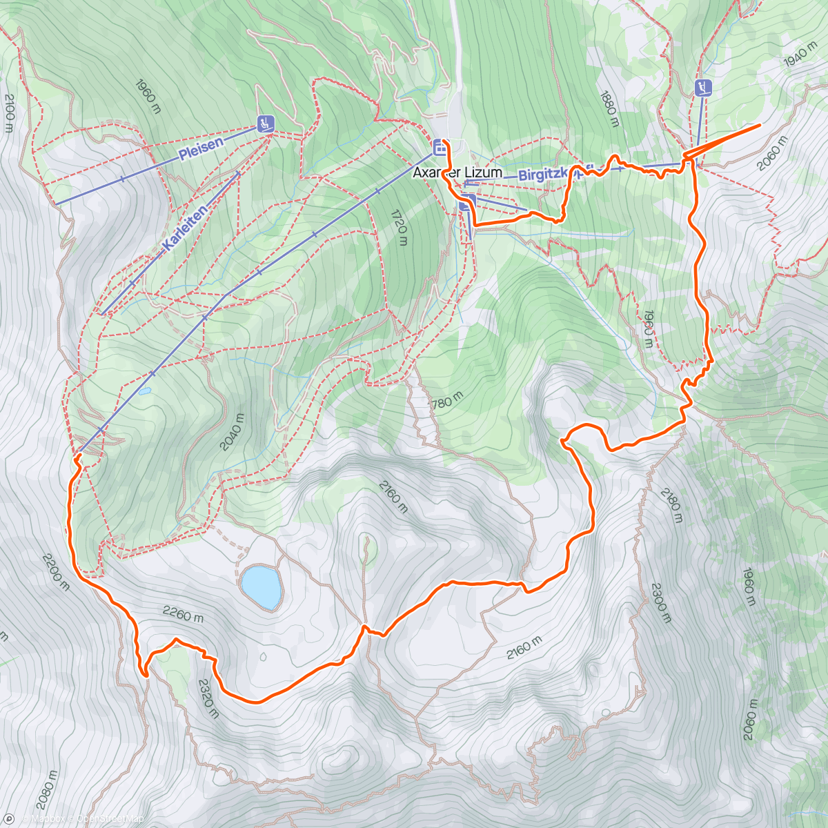 Mapa de la actividad, Axamer Lizum - Hochtennbodensteig