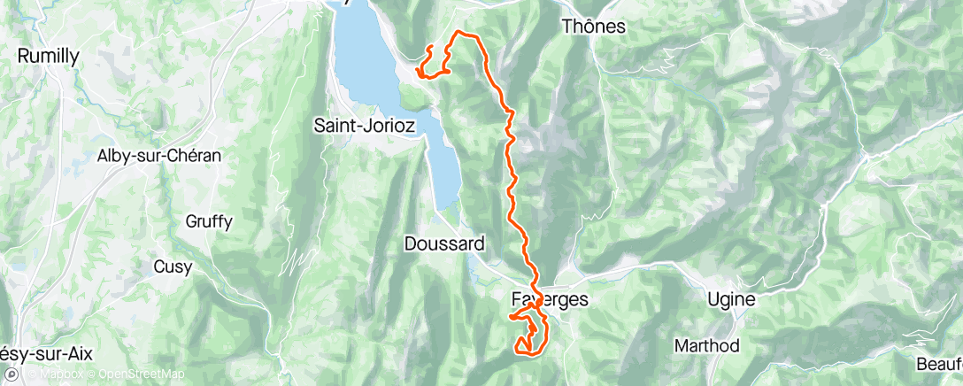 「Marathon race , course stoppée à cause des conditions au Veyrier, retour en bus à Annecy」活動的地圖