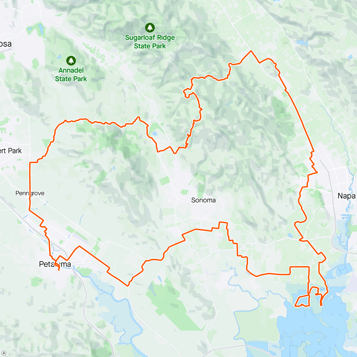 Map of the activity, Petaluma to Napa