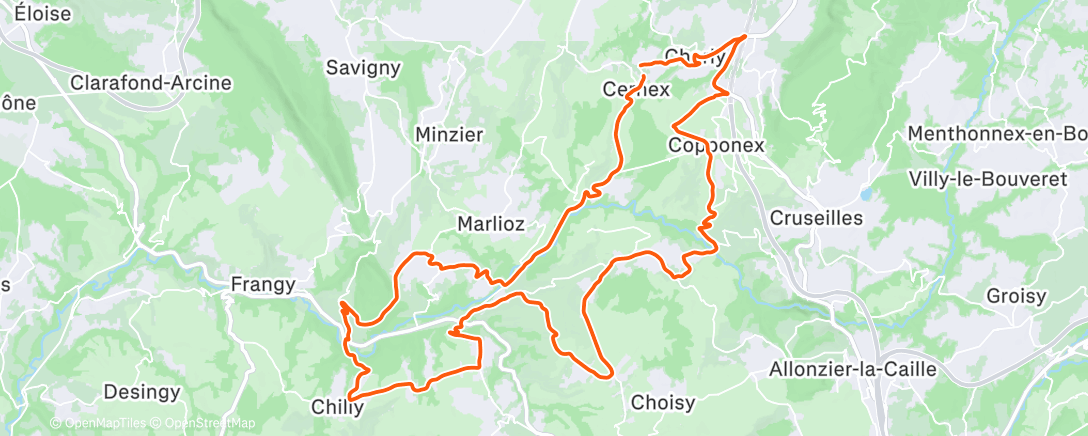 Map of the activity, Sortie vélo le midi en contournant le brouillard