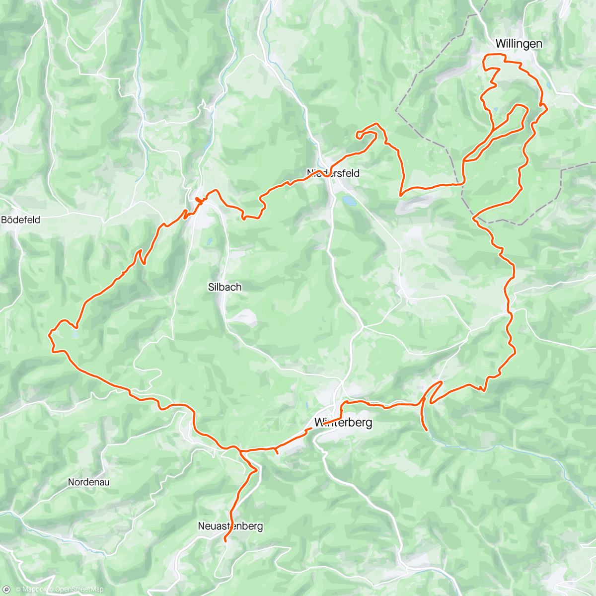 Mapa da atividade, MTB rit Neuastenberg-Willingen