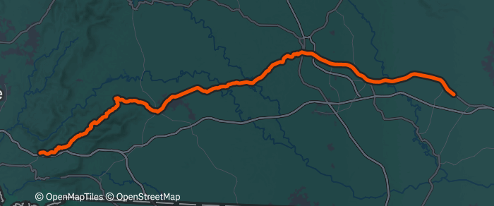 Day 5 route map: Outskirts of Saluda, NC to Ellenboro, NC