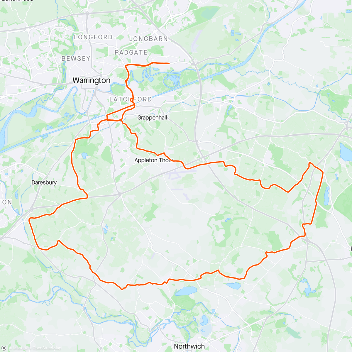 Map of the activity, Andy and Barry’s Wednesday night club ride
