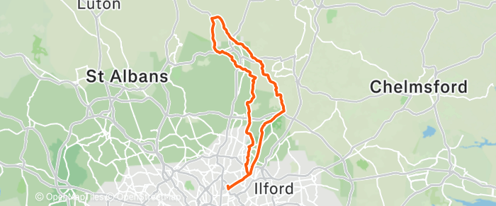 Route map for WARE (CAFE AT END) – CROOKED BILLET – G1 57MI 2500FT G2 50MI 2000FT G3 34MI 1200FT