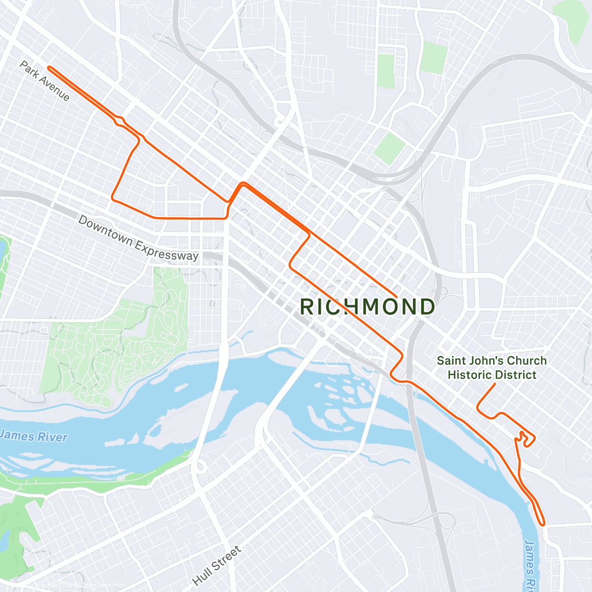 Карта физической активности (Zwift - 2015 Worlds Course in Richmond)