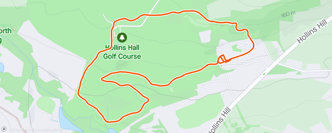 Mapa de la actividad (Jog/hike around Hollins Hall golf course. Too hilly, got lost, 2/10)