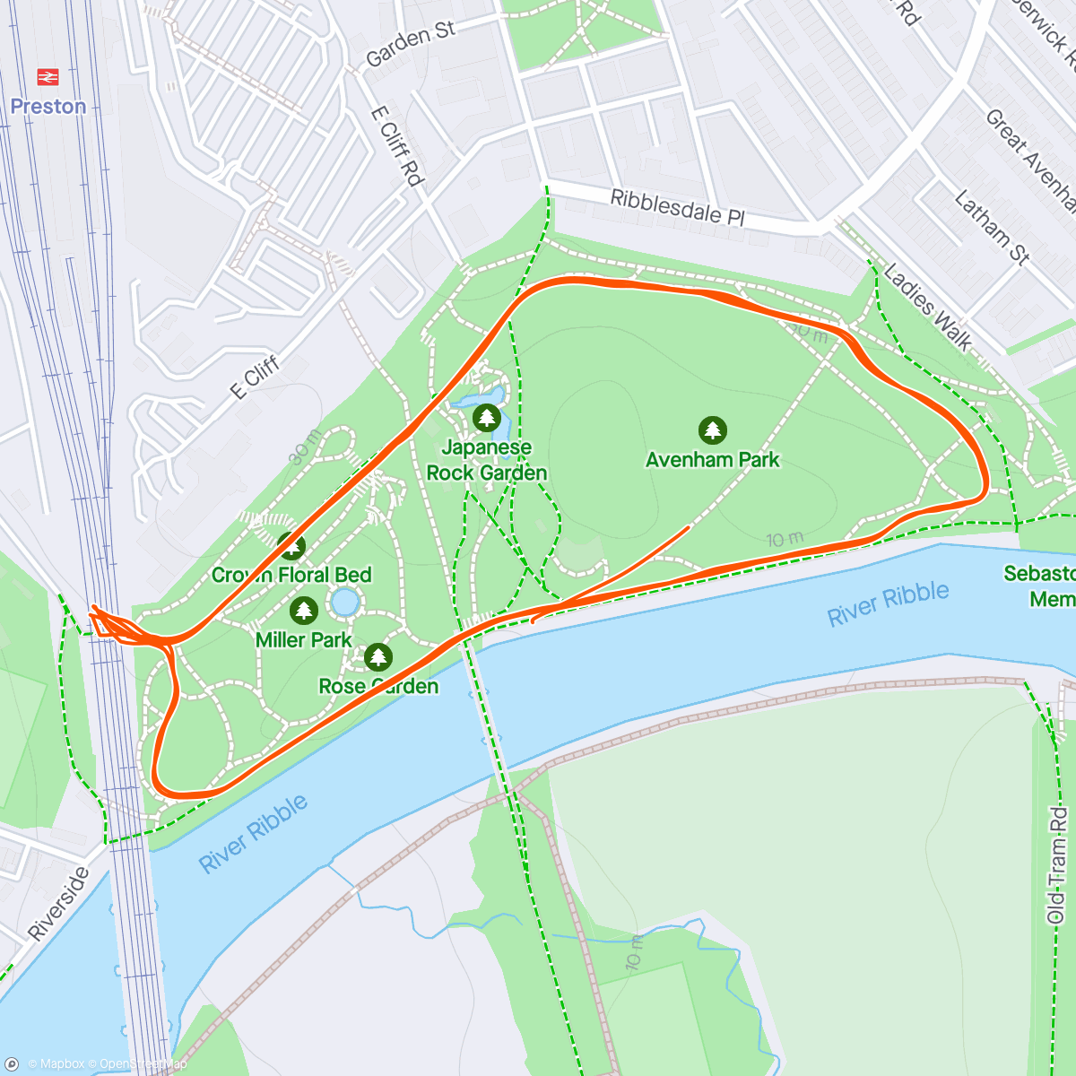 Map of the activity, Parkrun 244, Preston