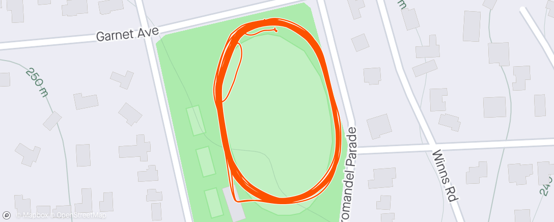 Map of the activity, 8 x 400 intervals on/off, with warm up and cool down