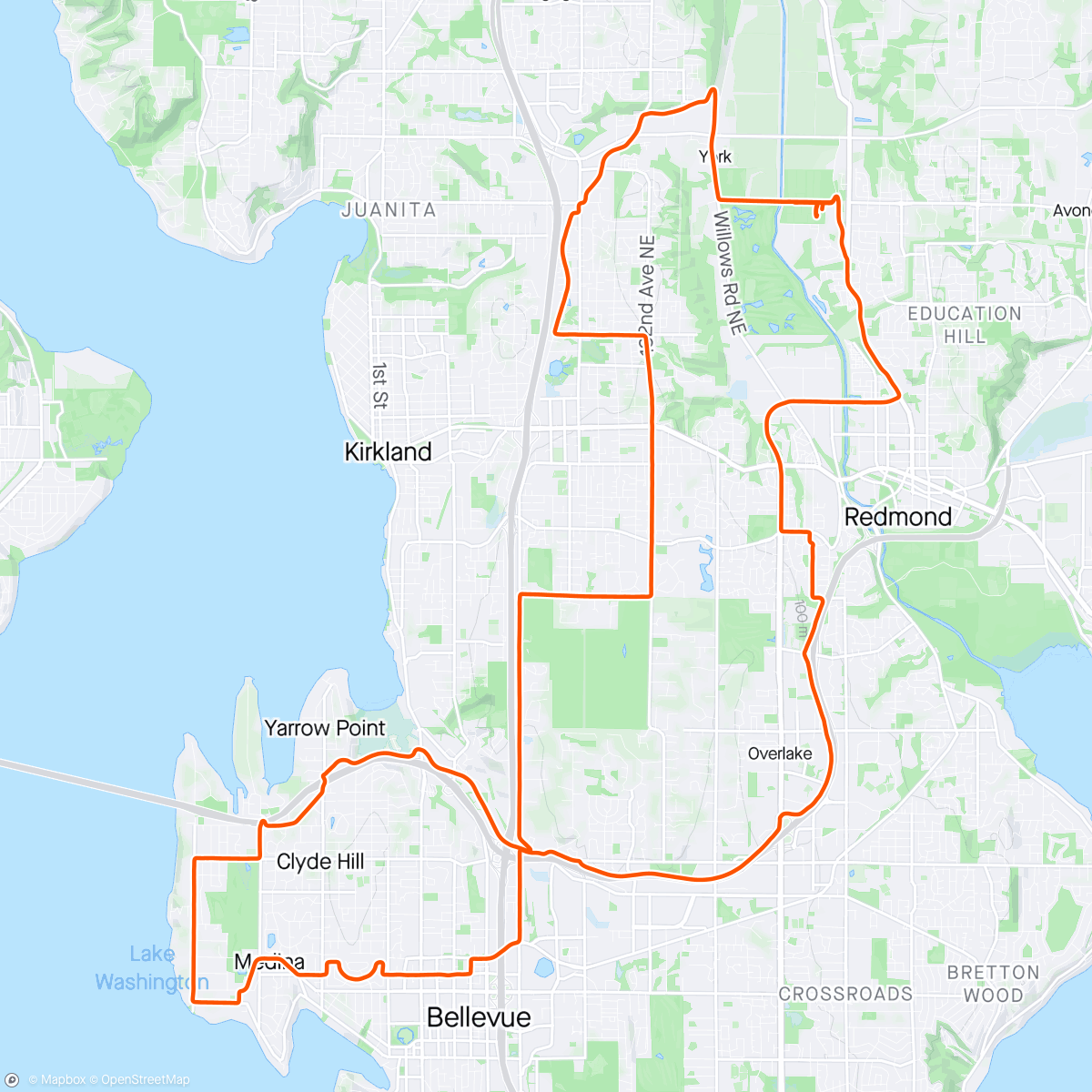 Mapa de la actividad, Bellevue WA.