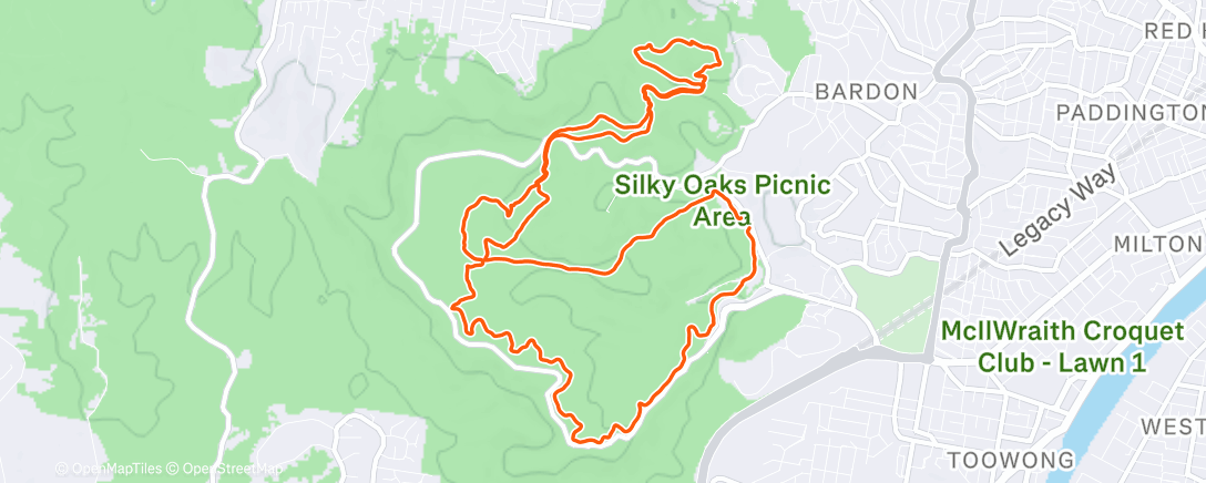 Map of the activity, Pre Work Cootha trails