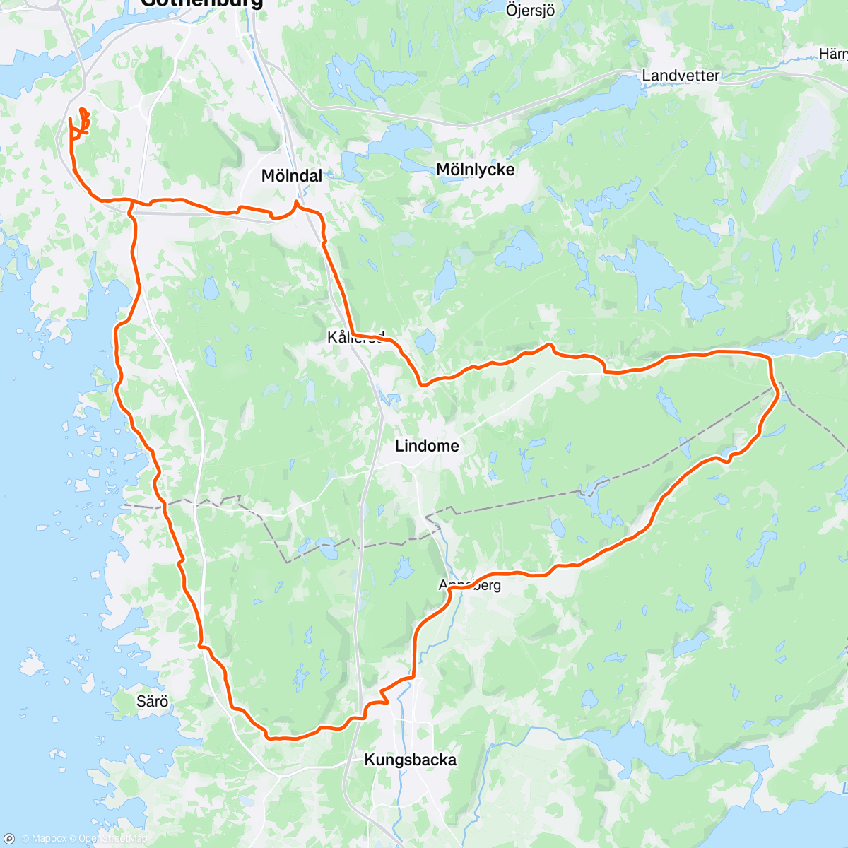 Map of the activity, 3 timmars Söndagsrunda med lite halka & sen mest grått vatten