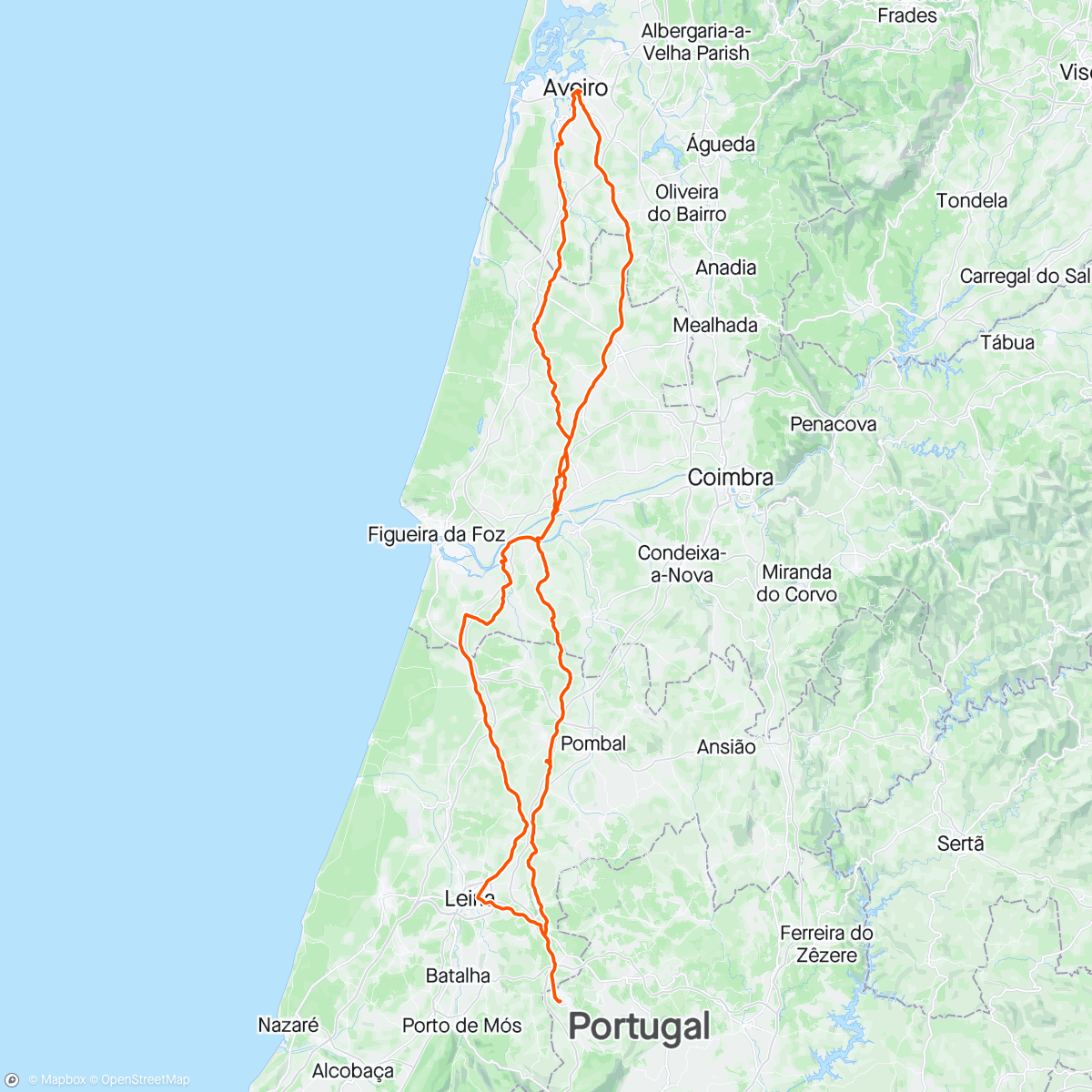 Mapa de la actividad (Aveiro-Fátima-Aveiro)