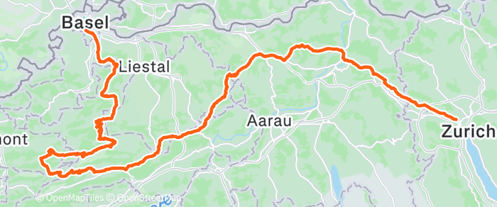 Route map of Basel to Zürich