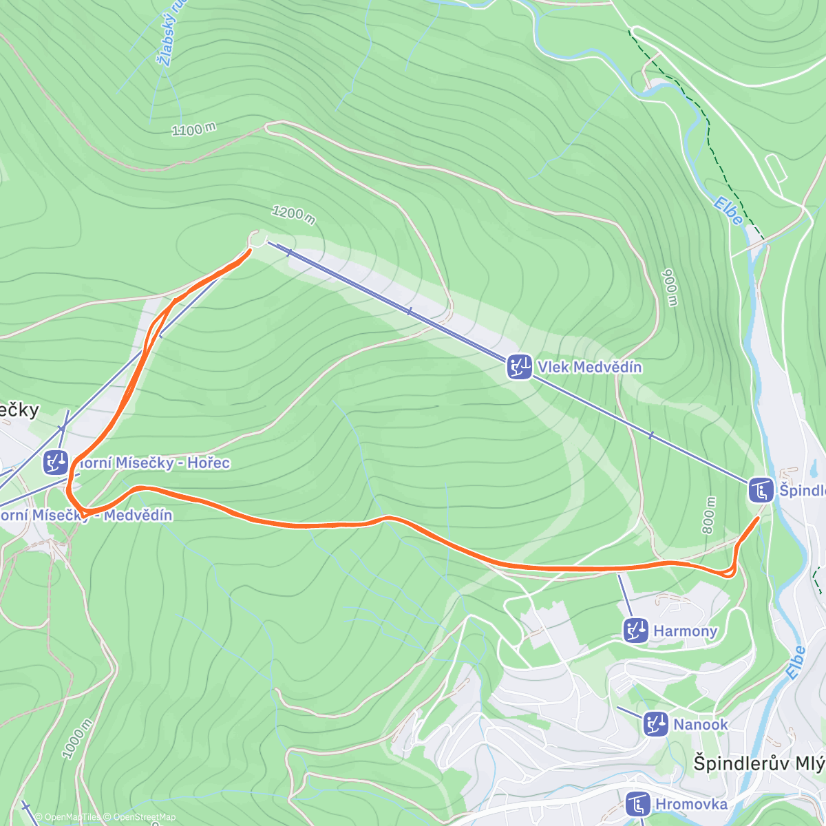 Map of the activity, Sjezd > výšlap