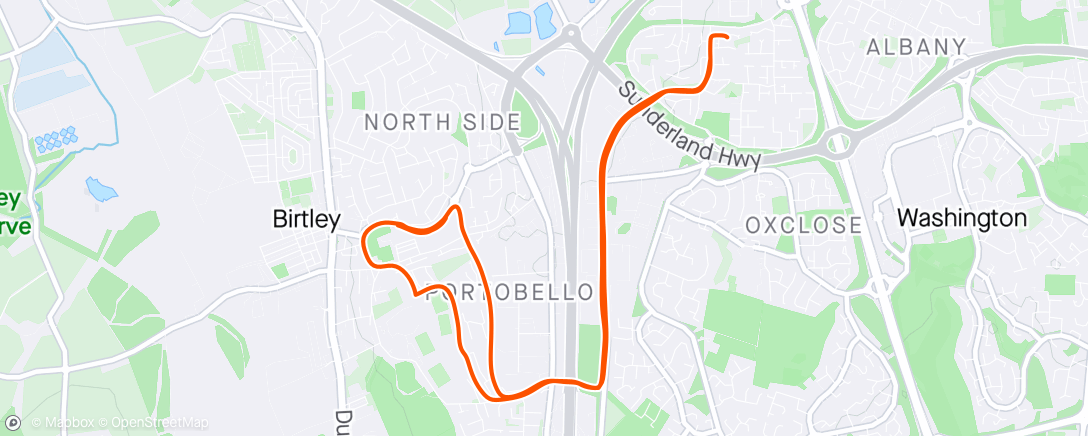 Map of the activity, Evening run with 8x 1 min hill efforts
