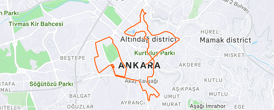Map of the activity, Ankara Running Şehir Maratonu