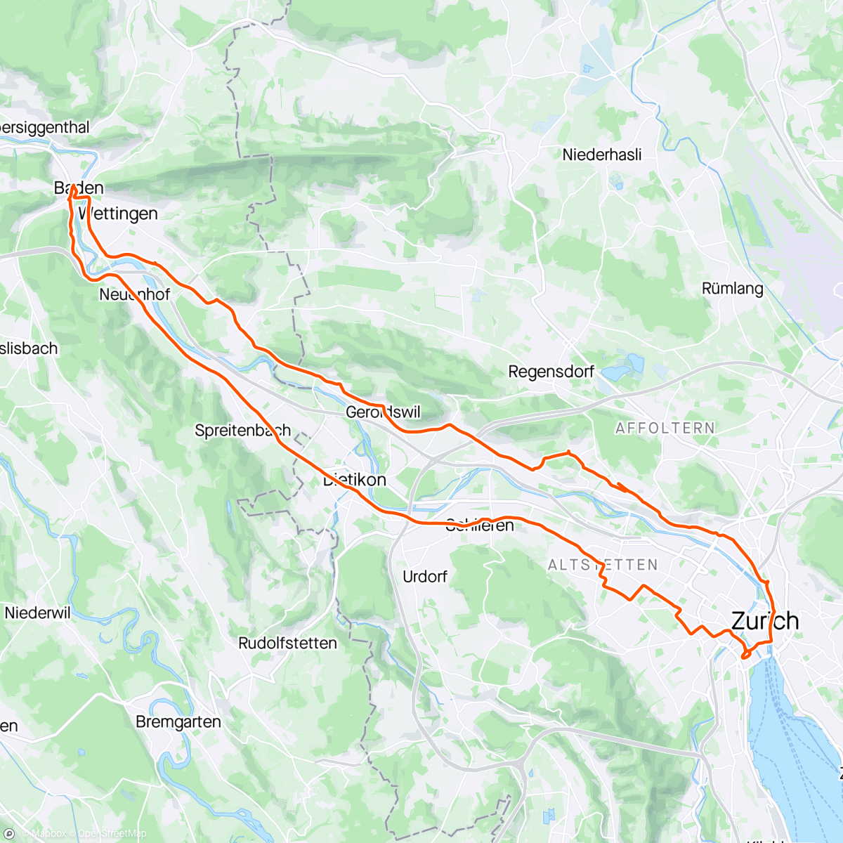 Carte de l'activité AARGAU — Zürich-Höngg-Weiningen-BADEN-Schlieren-Zürich