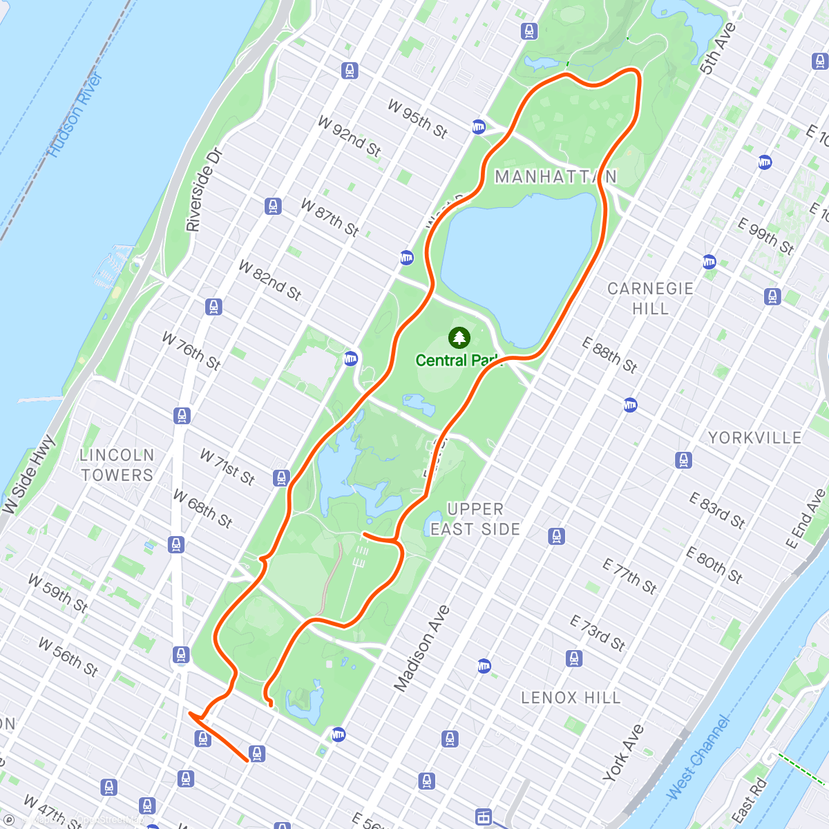 Map of the activity, Central Park Bike Tour