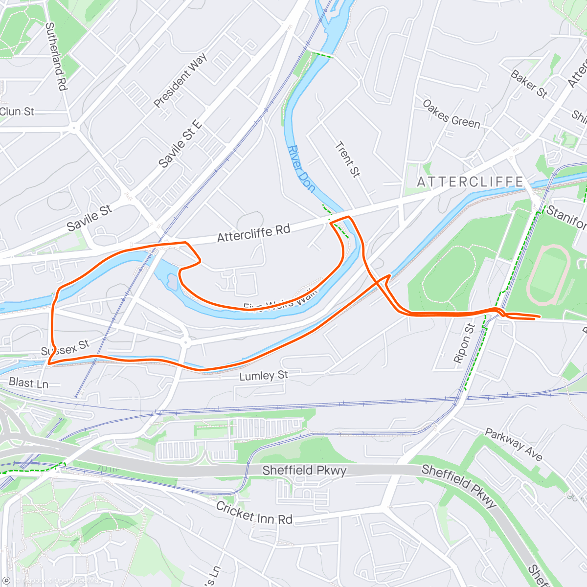 Mapa da atividade, Nip along canal and back whilst ozzie trains
