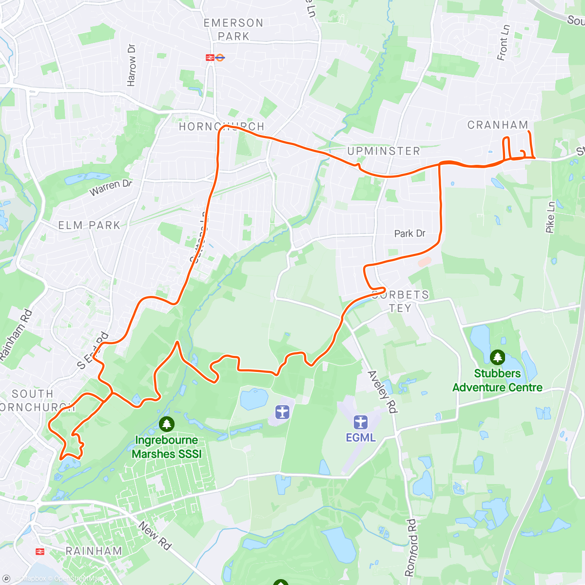 Map of the activity, ☁️ Upminster, Hornchurch Country Park, Ingrebourne Hill 21.5km