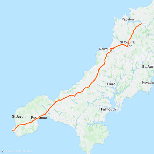 JOGLE Day 9 Wadebridge to Land's End | 95.1 km Cycling Route on Strava