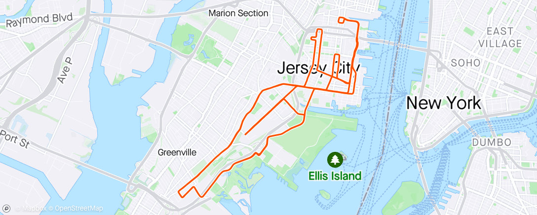 Map of the activity, Jersey city marathon