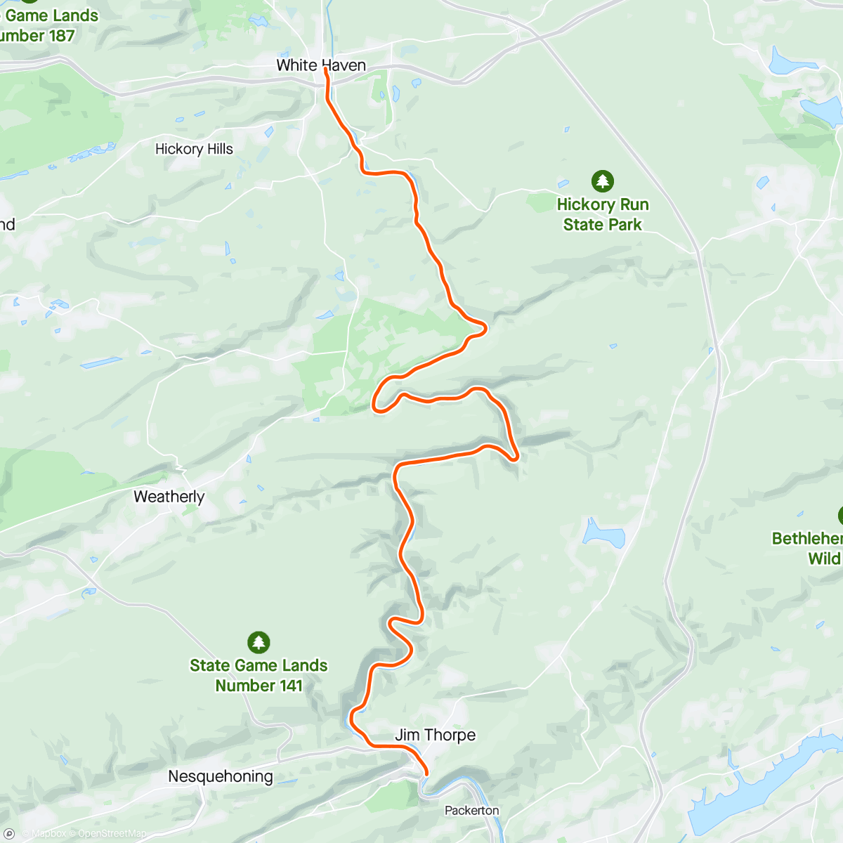 Map of the activity, Annual Jim Thorpe Gravel Trail Ride