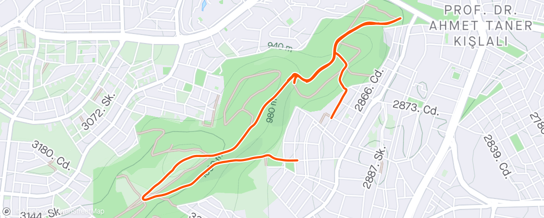 Map of the activity, 4x4 vo2 max @my dear hills