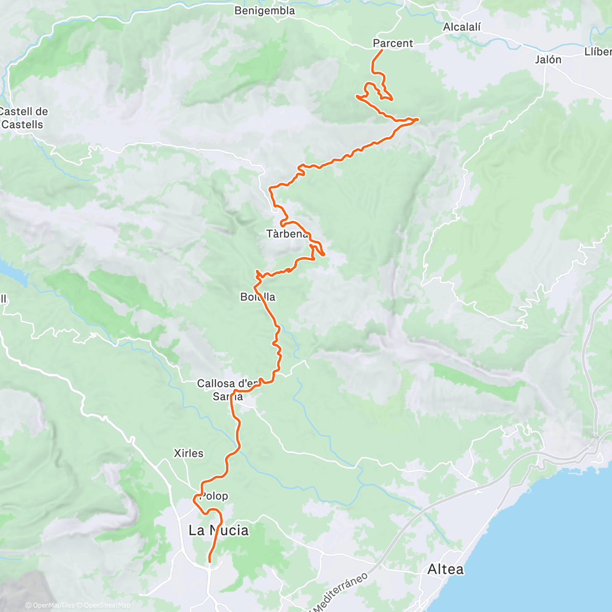 Карта физической активности (ROUVY - La Nucia to Coll de Rates | Spain)