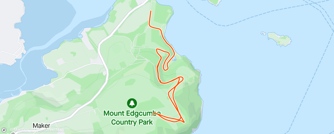 Map of the activity, Mount Edge combe Park run.  Tough going 3km of hills.  Lovely views though