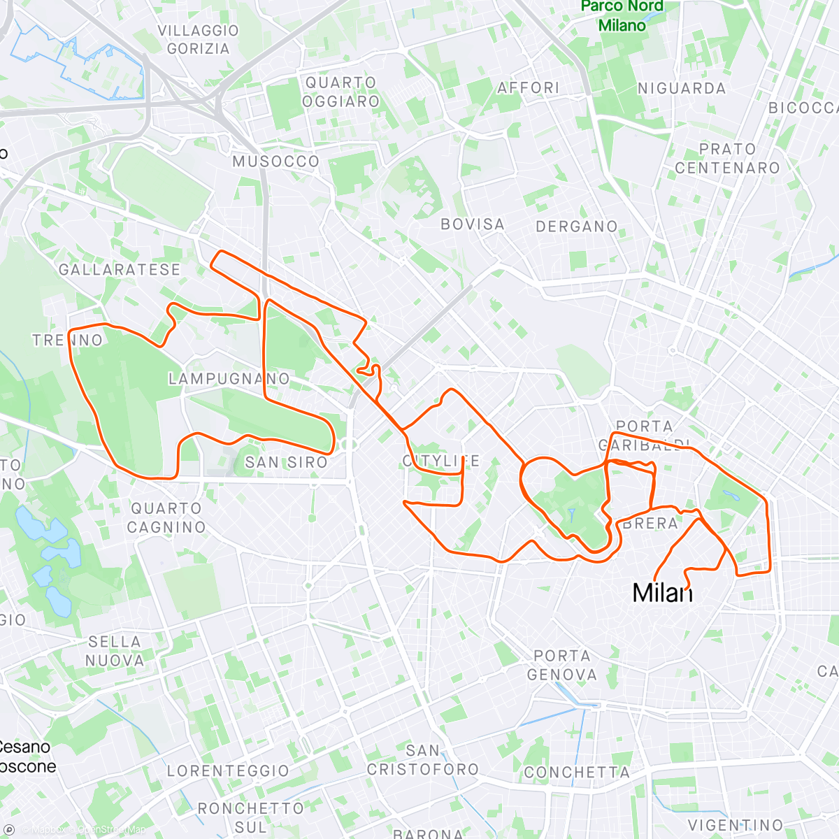 Map of the activity, Morning Run in Milan